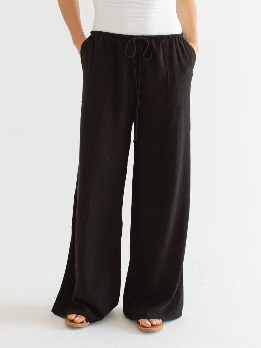 Carly Jean Los Angeles Black Wide-Leg Drawstring Pants